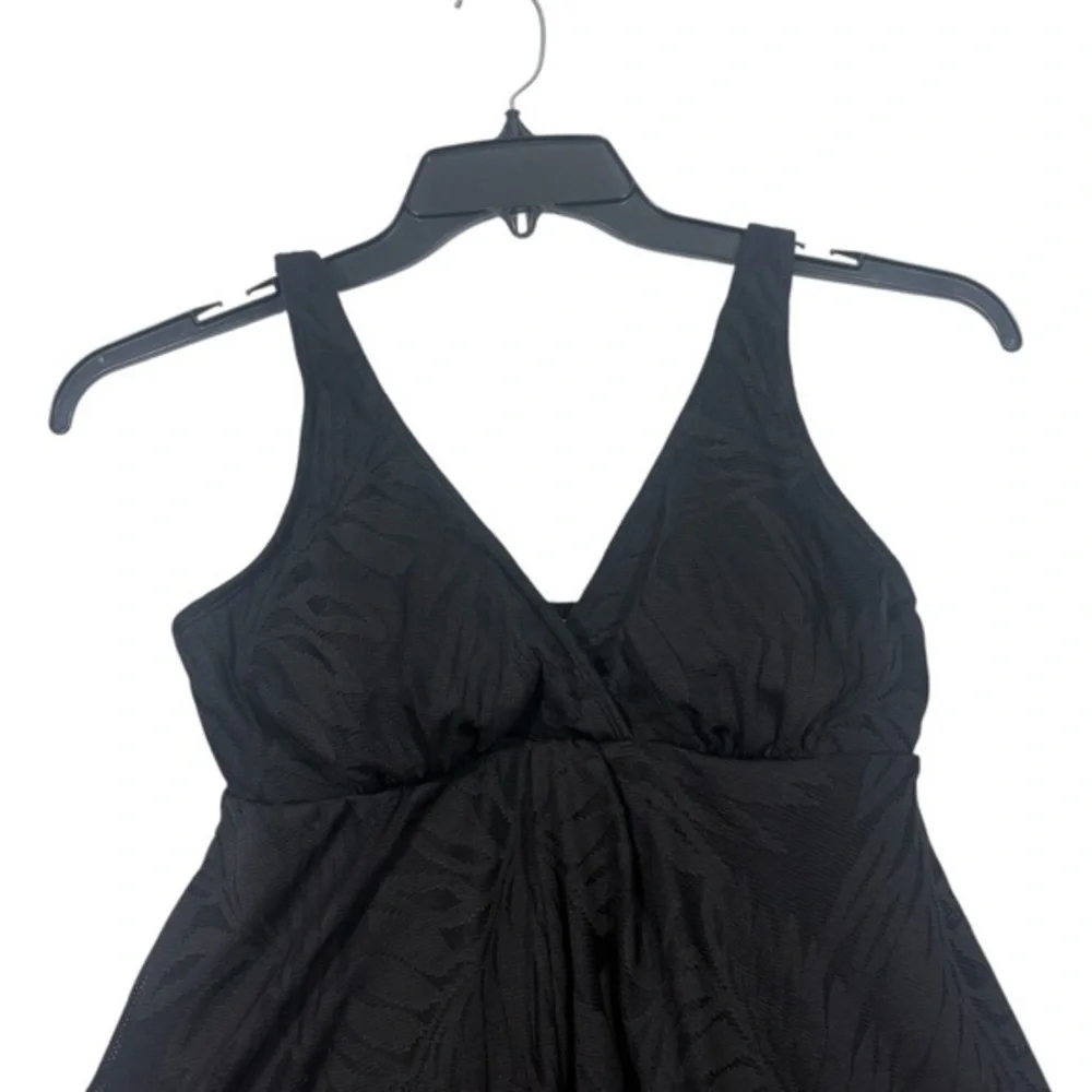Swim Solutions Black V-Neck Flyaway Women's Tummy-Control Swim‎ swimsuit Dress 8 - Picture 5 of 11